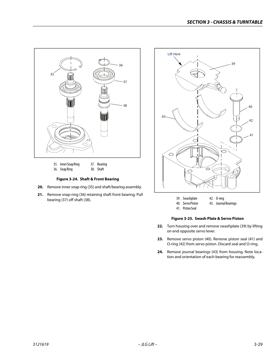 Shaft & front bearing -29, Swash plate & servo piston -29 | JLG 1850SJ Service Manual User Manual | Page 71 / 452