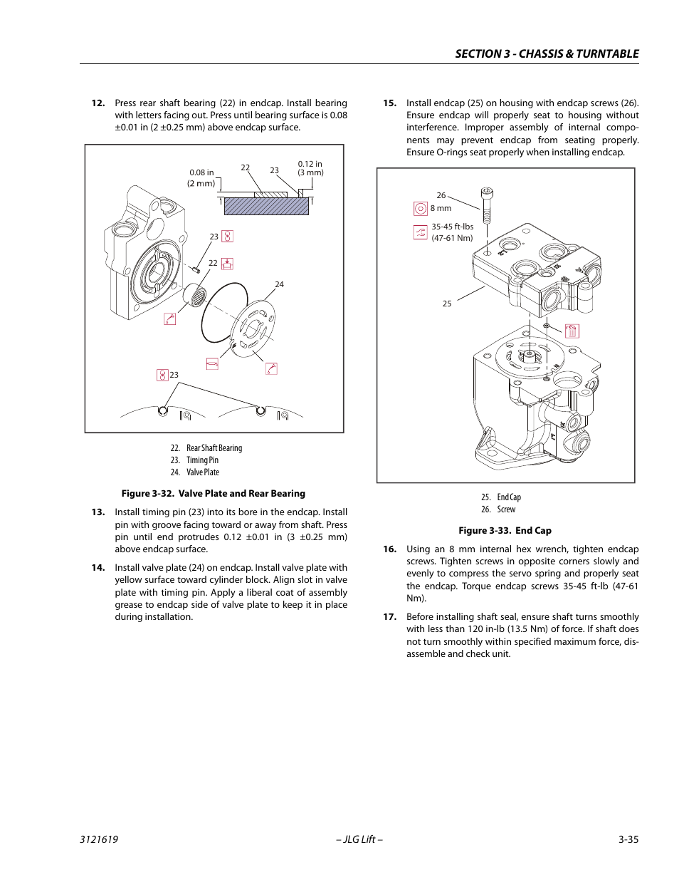 Valve plate and rear bearing -35, End cap -35 | JLG 1850SJ Service Manual User Manual | Page 77 / 452