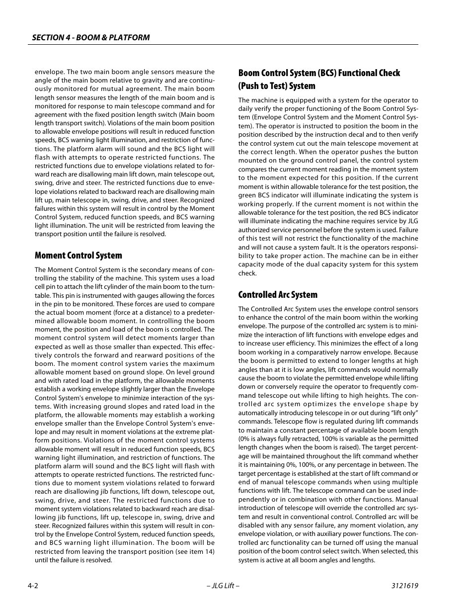 Moment control system, Controlled arc system | JLG 1850SJ Service Manual User Manual | Page 88 / 452
