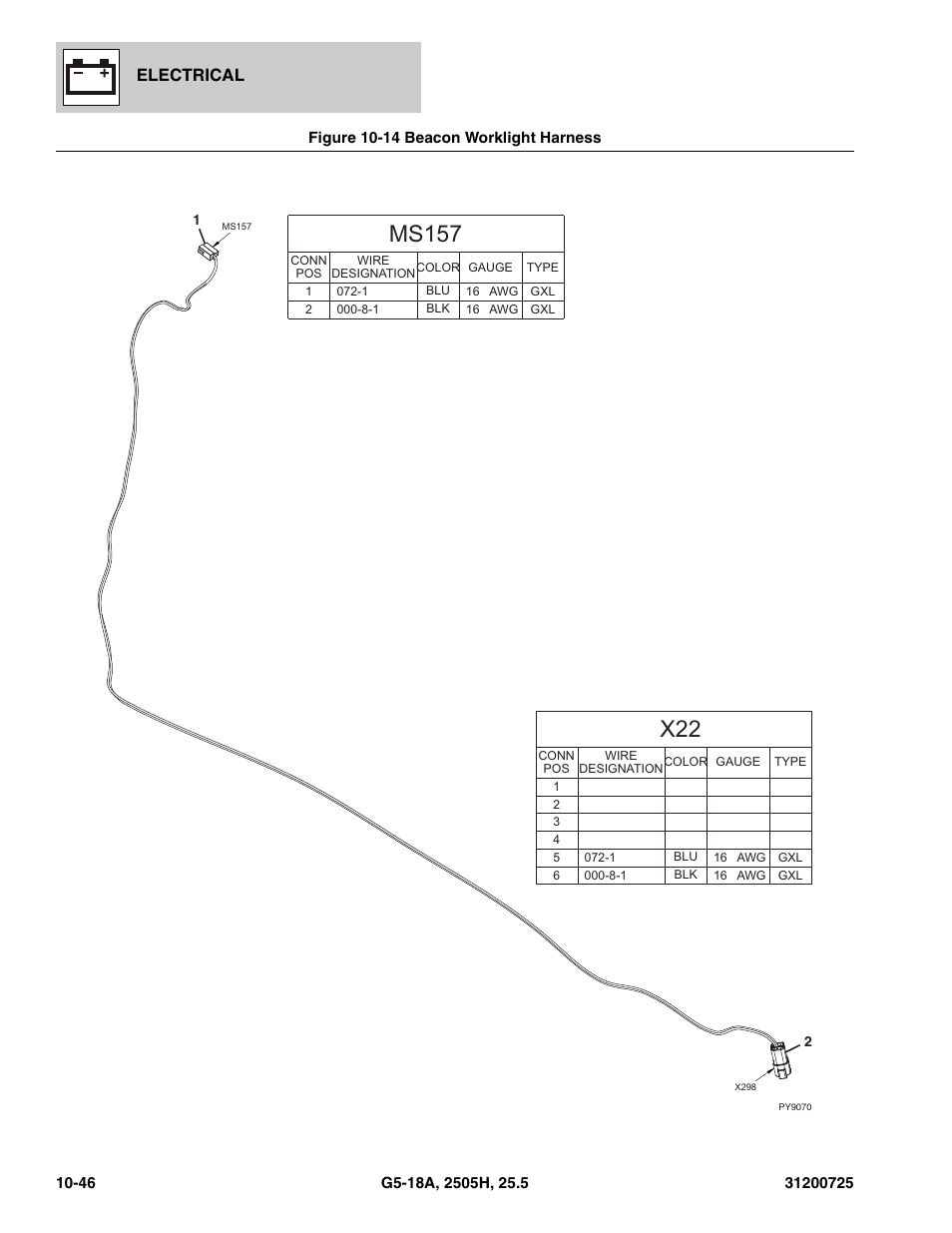 Figure 10-14 beacon worklight harness, Beacon worklight harness -46, Harness, (see figure 10-14 for details) | Ms157, Electrical | JLG Agrovector (31200725) 25.5 Parts Manual User Manual | Page 266 / 302