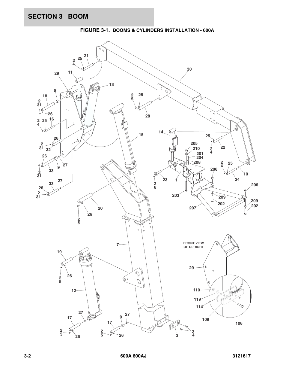 Figure 3-1. booms & cylinders installation - 600a | JLG 600A_AJ Parts Manual User Manual | Page 136 / 282
