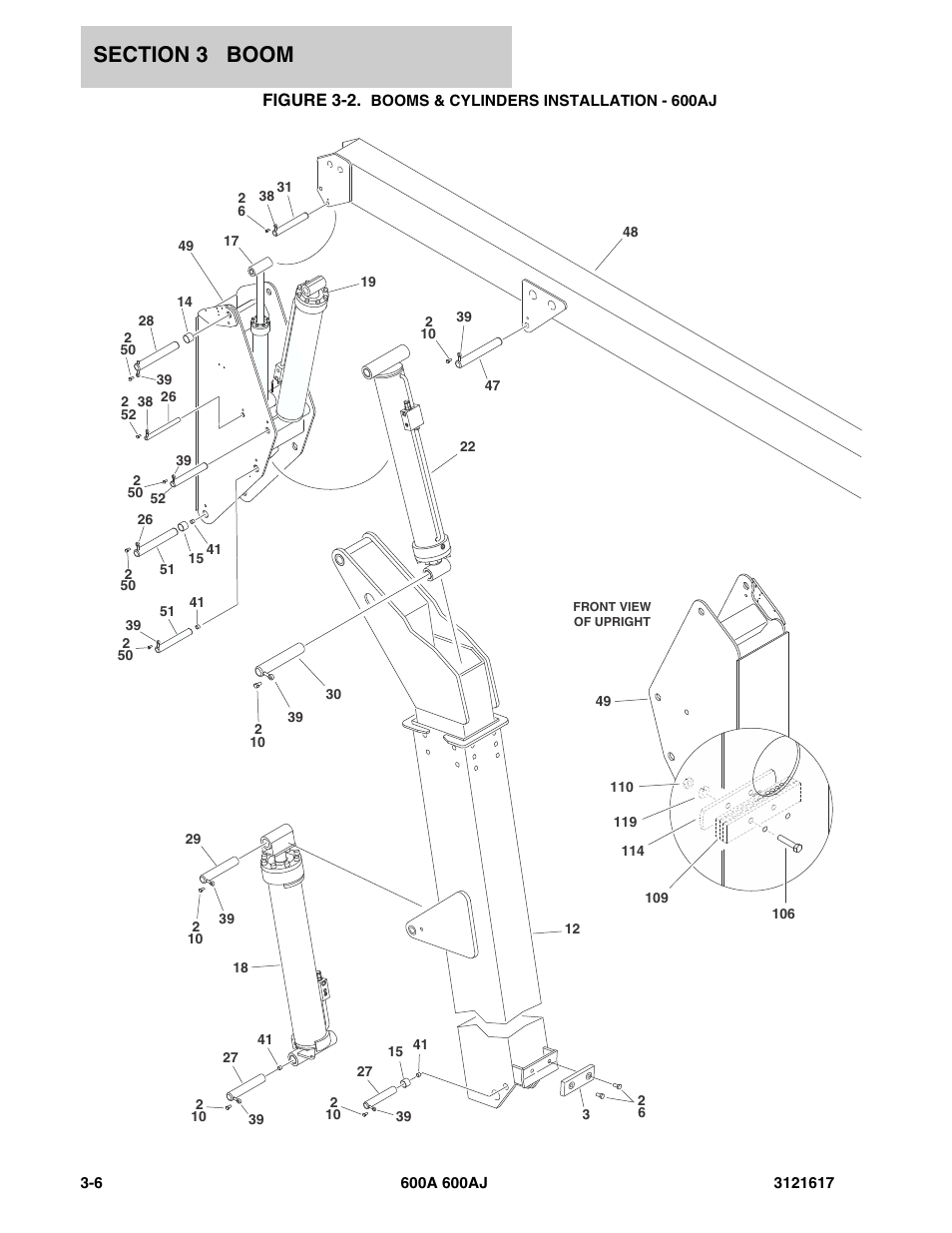 Figure 3-2. booms & cylinders installation - 600aj | JLG 600A_AJ Parts Manual User Manual | Page 140 / 282