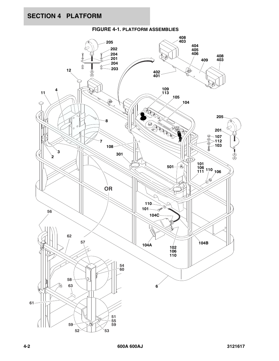 Figure 4-1. platform assemblies, Figure 4-1 | JLG 600A_AJ Parts Manual User Manual | Page 160 / 282