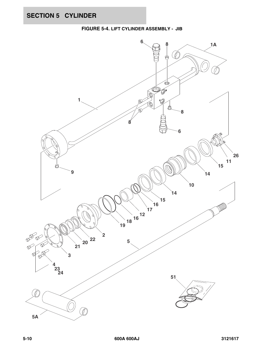 Figure 5-4. lift cylinder assembly - jib | JLG 600A_AJ Parts Manual User Manual | Page 188 / 282