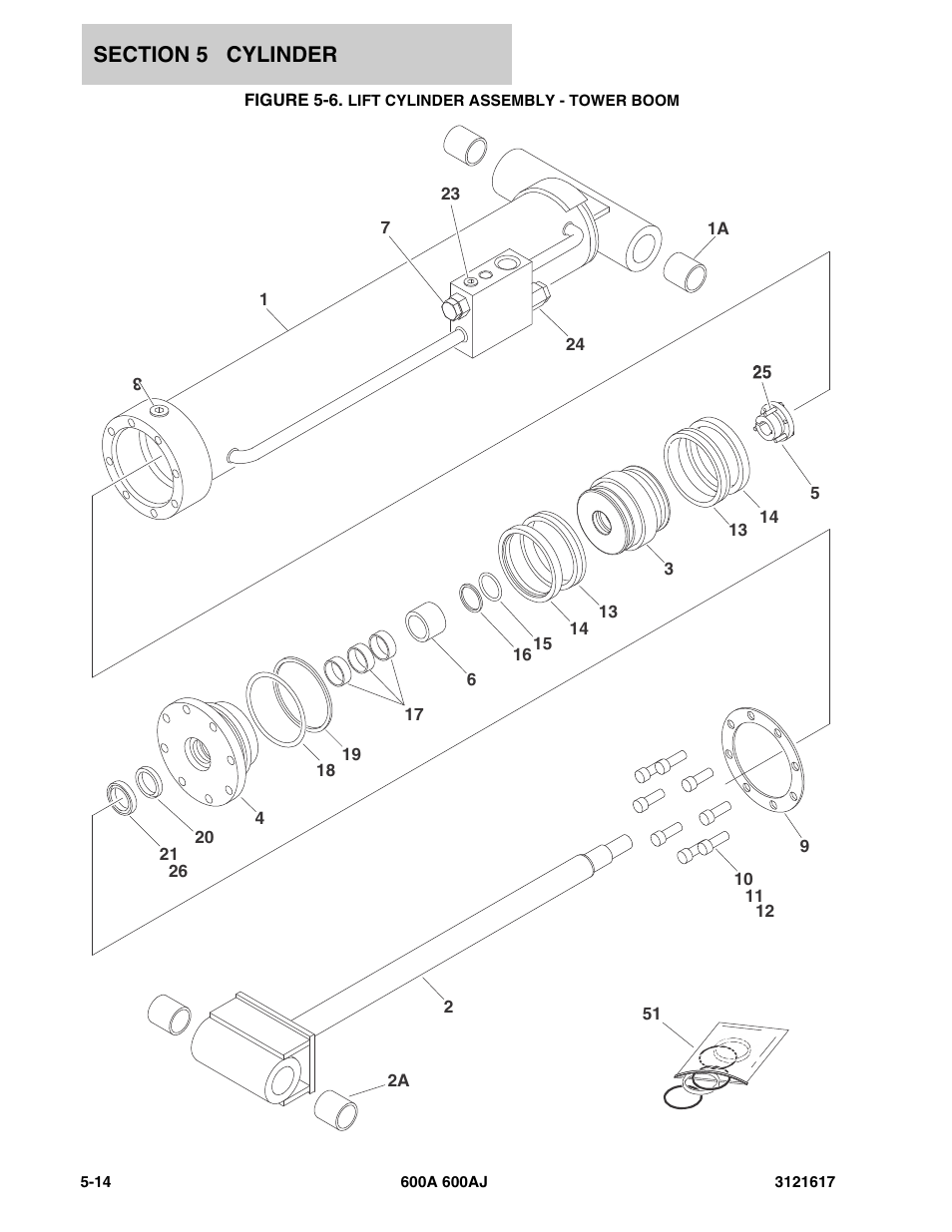 Figure 5-6. lift cylinder assembly - tower boom | JLG 600A_AJ Parts Manual User Manual | Page 192 / 282
