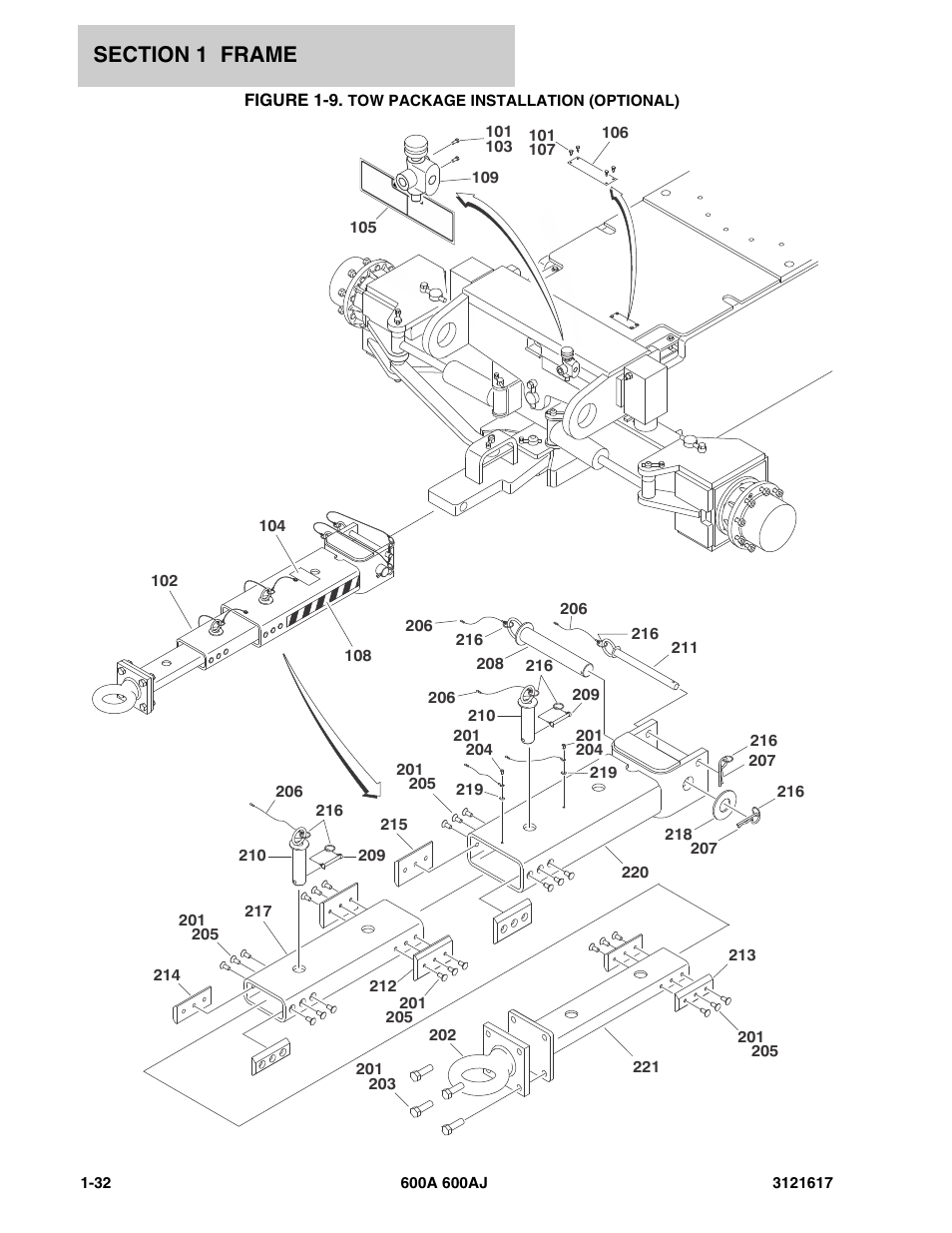 Figure 1-9. tow package installation (optional) | JLG 600A_AJ Parts Manual User Manual | Page 38 / 282