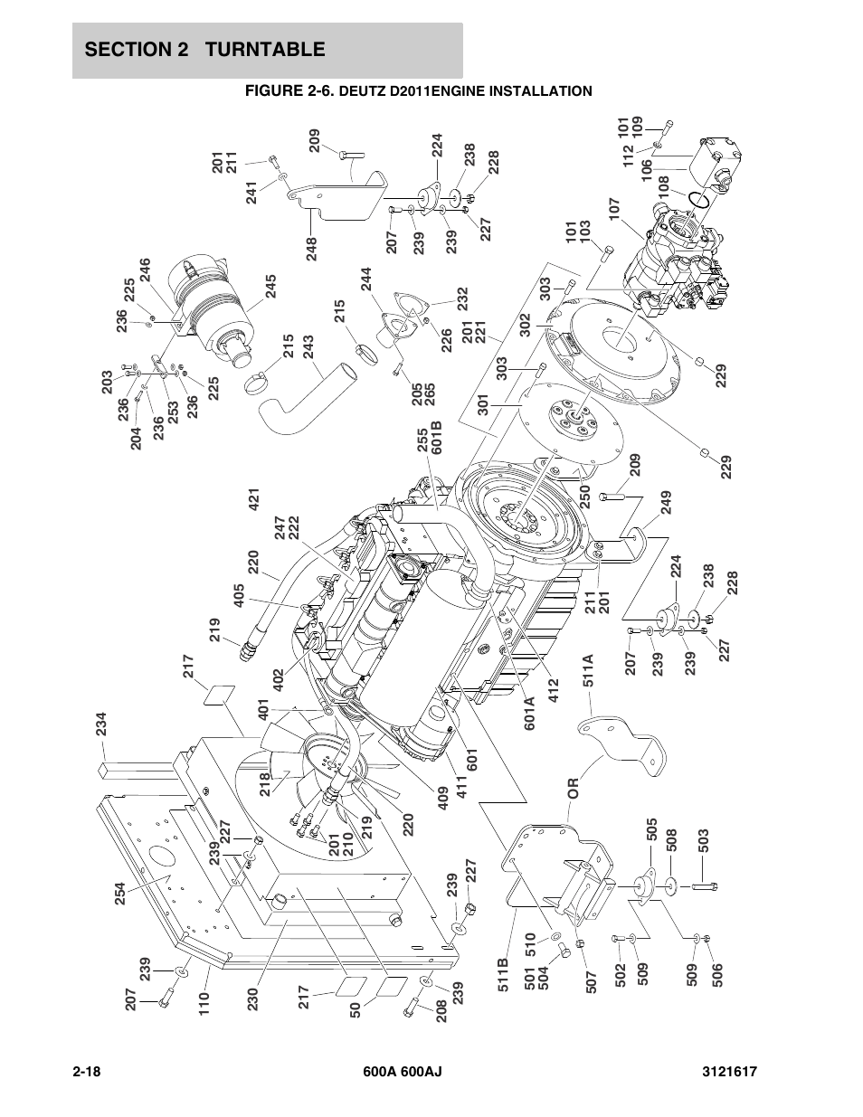 Figure 2-6. deutz d2011engine installation, Deutz | JLG 600A_AJ Parts Manual User Manual | Page 58 / 282