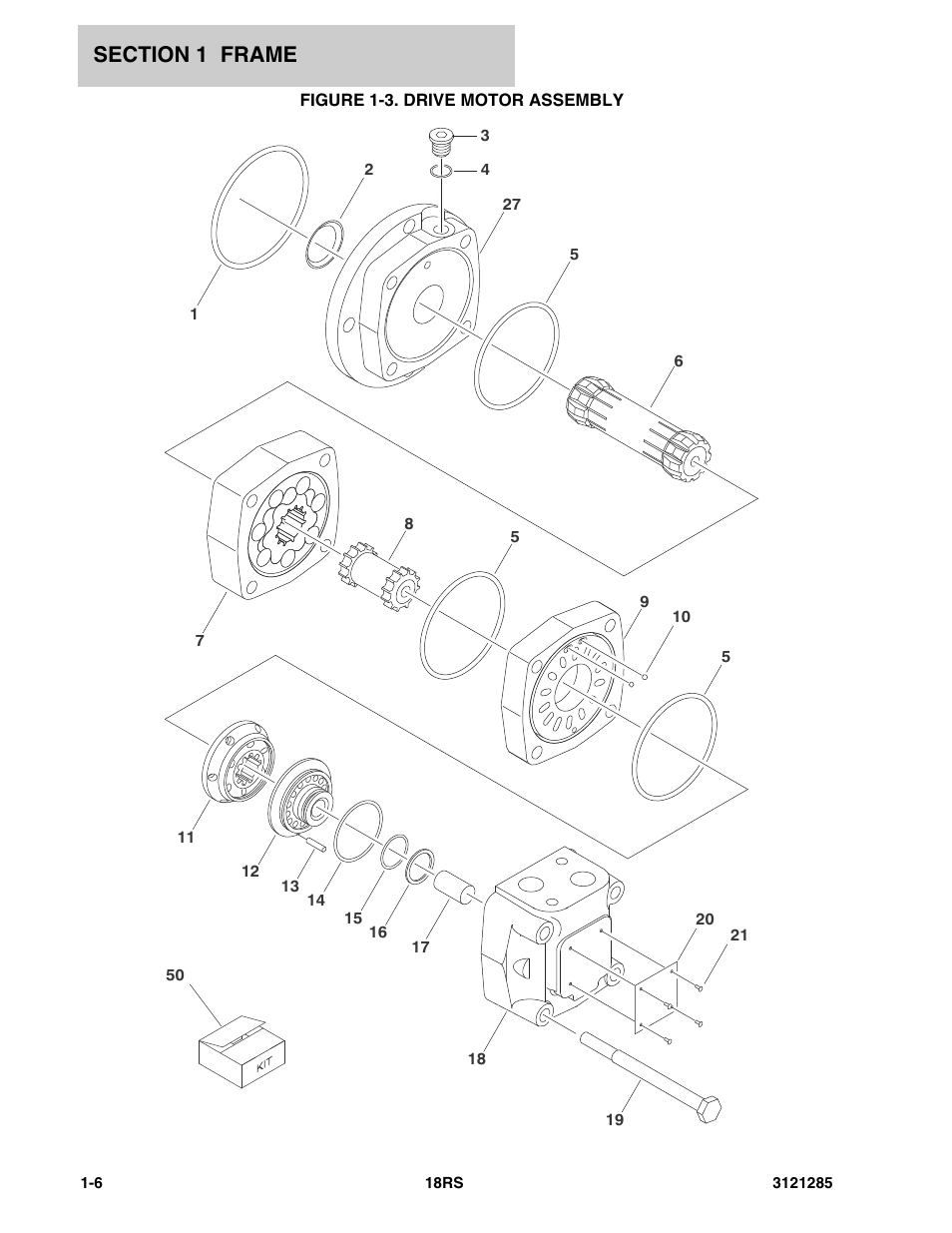 Figure 1-3. drive motor assembly, Drive motor assembly -6 | JLG 18RS Parts Manual User Manual | Page 12 / 136