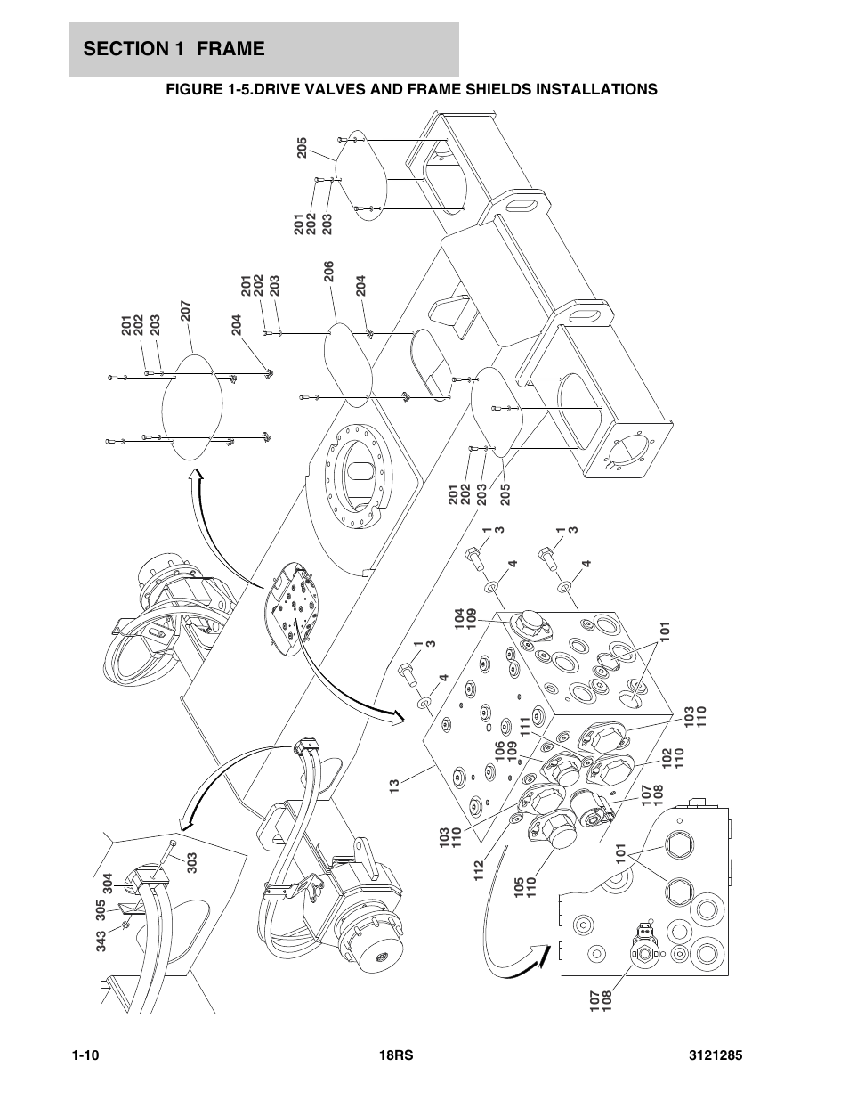 Drive valves and frame shields installations -10 | JLG 18RS Parts Manual User Manual | Page 16 / 136