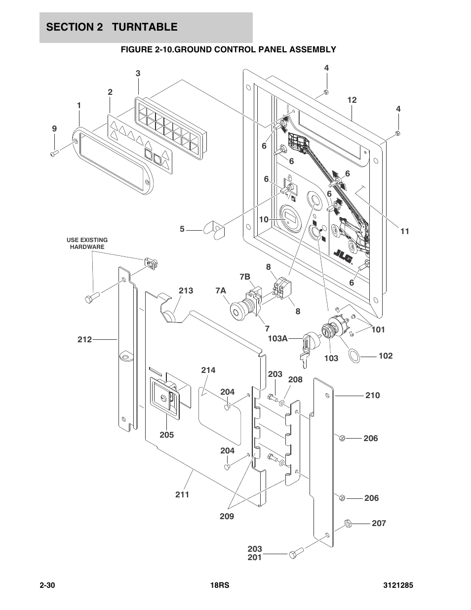 Figure 2-10. ground control panel assembly, Ground control panel assembly -30 | JLG 18RS Parts Manual User Manual | Page 48 / 136