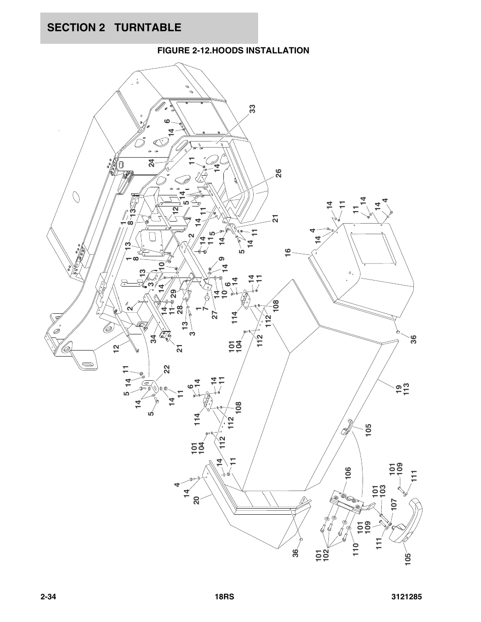 Figure 2-12. hoods installation, Hoods installation -34 | JLG 18RS Parts Manual User Manual | Page 52 / 136