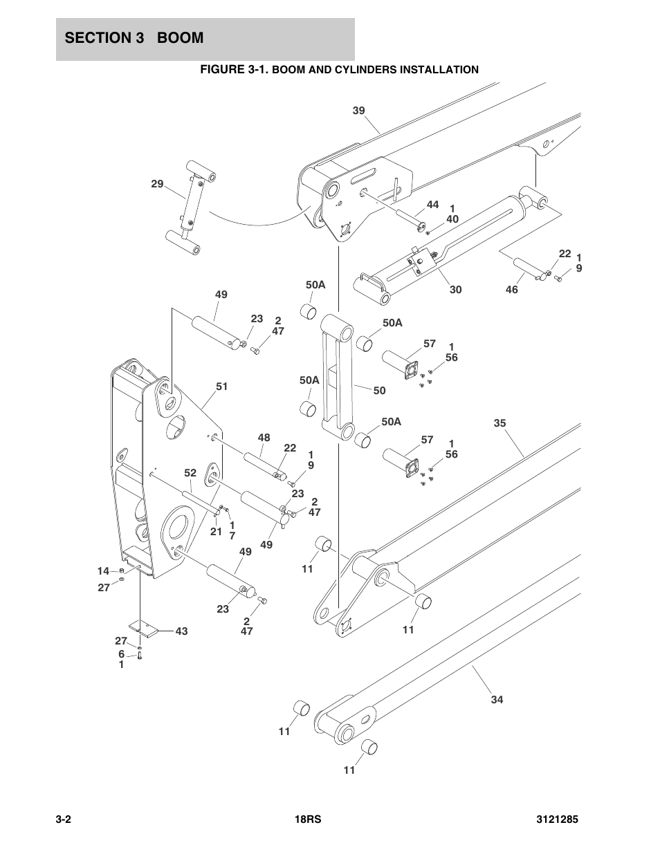 Figure 3-1. boom and cylinders installation | JLG 18RS Parts Manual User Manual | Page 58 / 136