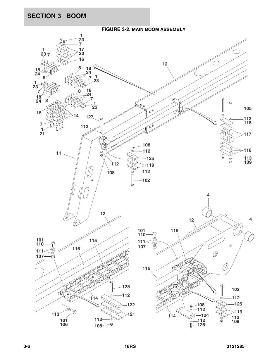 Figure 3-2. main boom assembly | JLG 18RS Parts Manual User Manual | Page 62 / 136