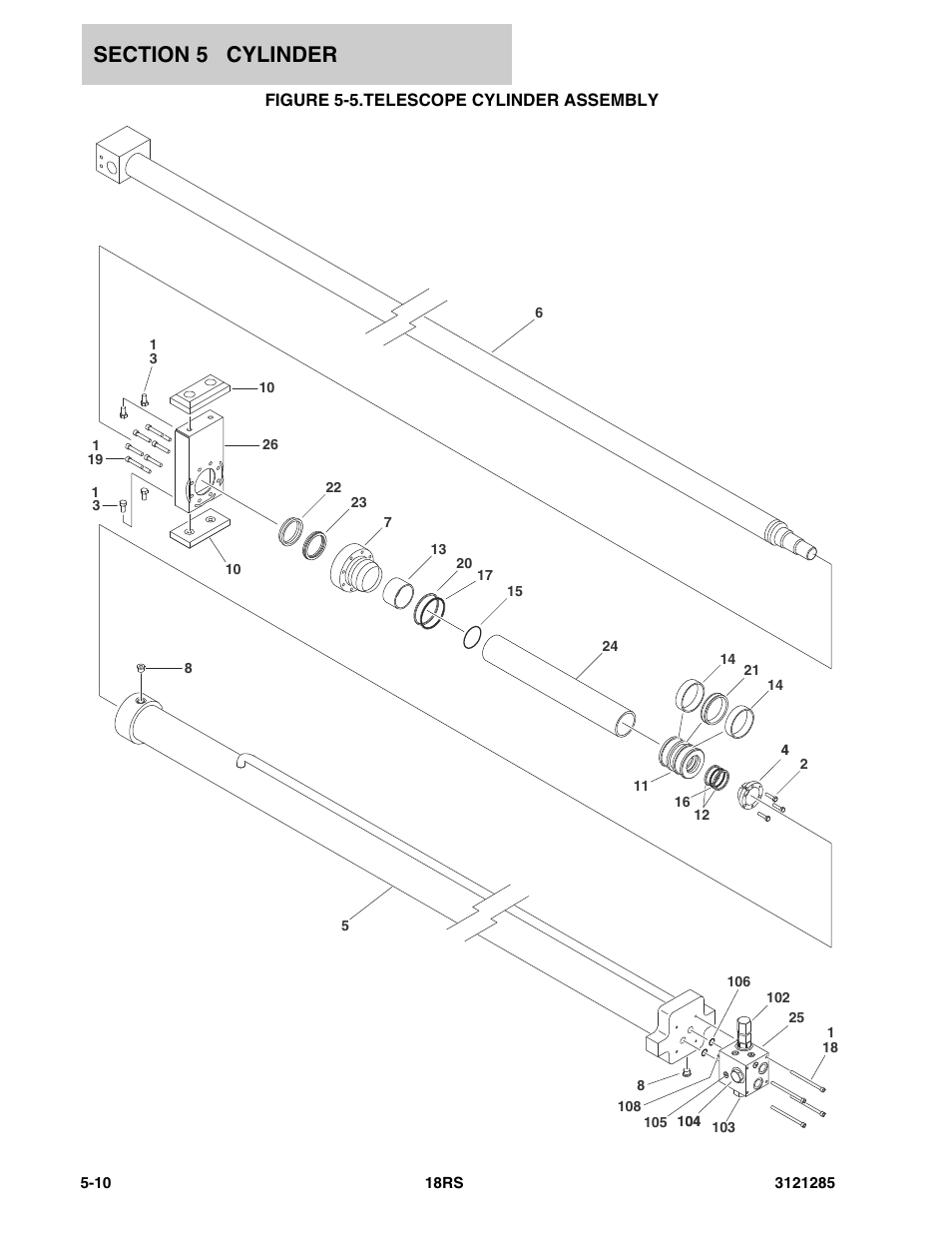 Figure 5-5. telescope cylinder assembly, Telescope cylinder assembly -10 | JLG 18RS Parts Manual User Manual | Page 92 / 136
