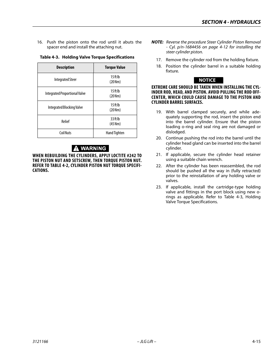 Holding valve torque specifications -15 | JLG 3246ES Service Manual User Manual | Page 117 / 222