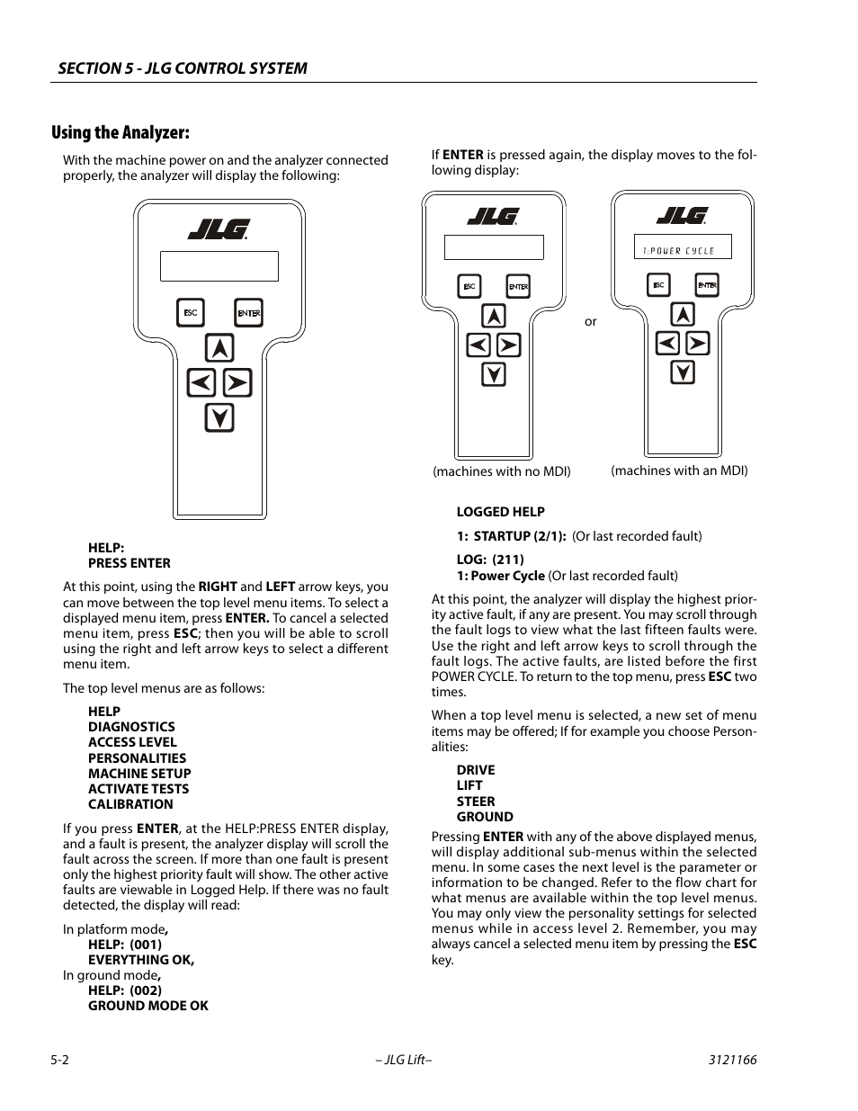 Using the analyzer, Using the analyzer: -2 | JLG 3246ES Service Manual User Manual | Page 122 / 222
