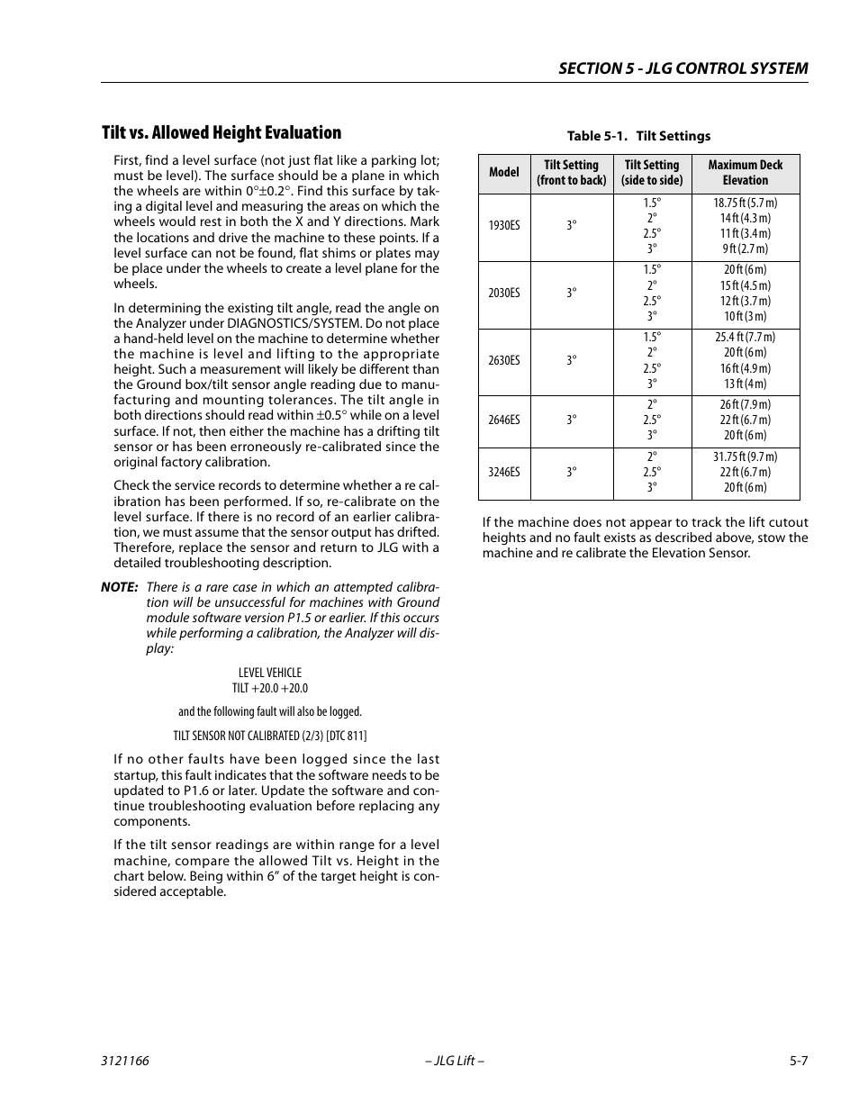 Tilt vs. allowed height evaluation, Tilt vs. allowed height evaluation -7, Tilt settings -7 | JLG 3246ES Service Manual User Manual | Page 127 / 222