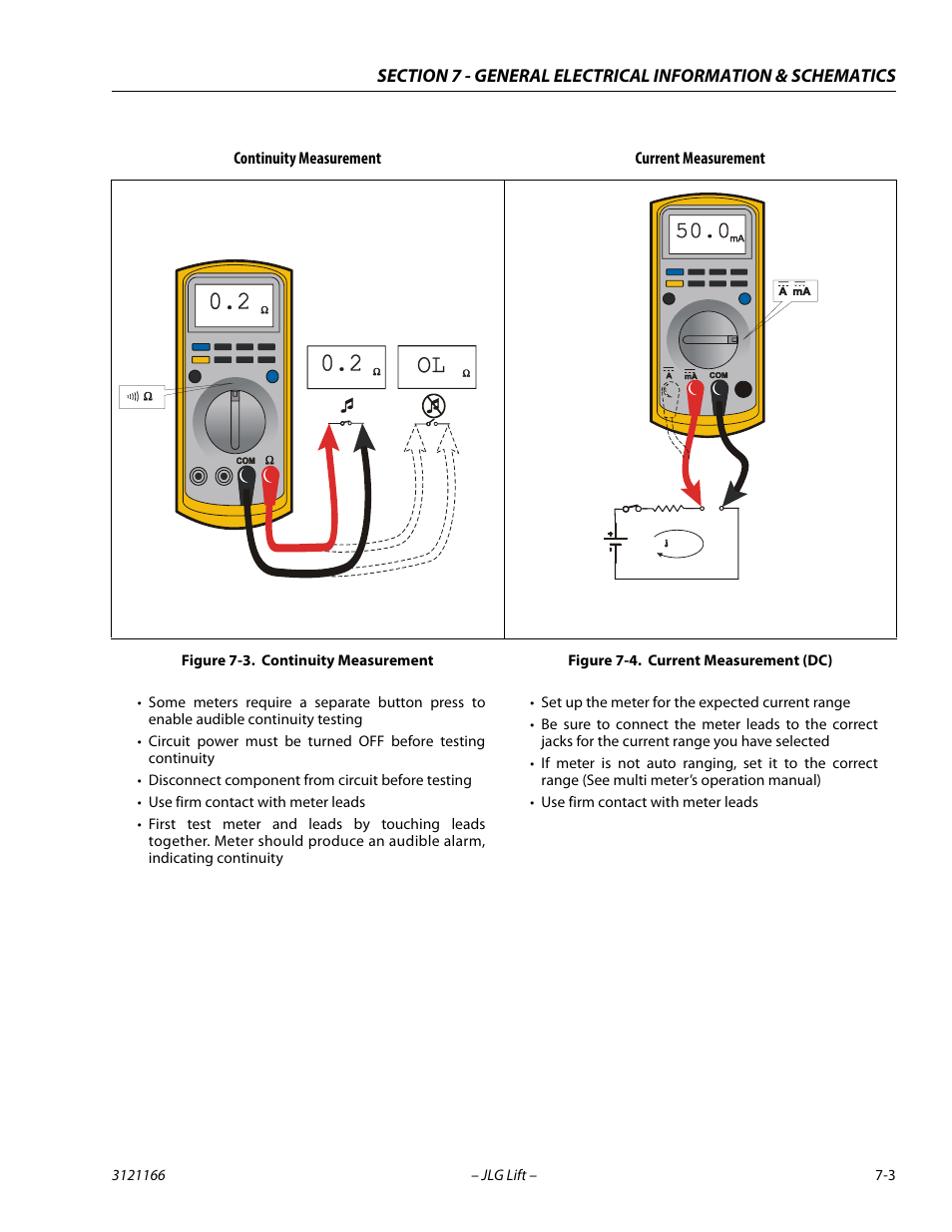 Continuity measurement -3, Current measurement (dc) -3 | JLG 3246ES Service Manual User Manual | Page 179 / 222