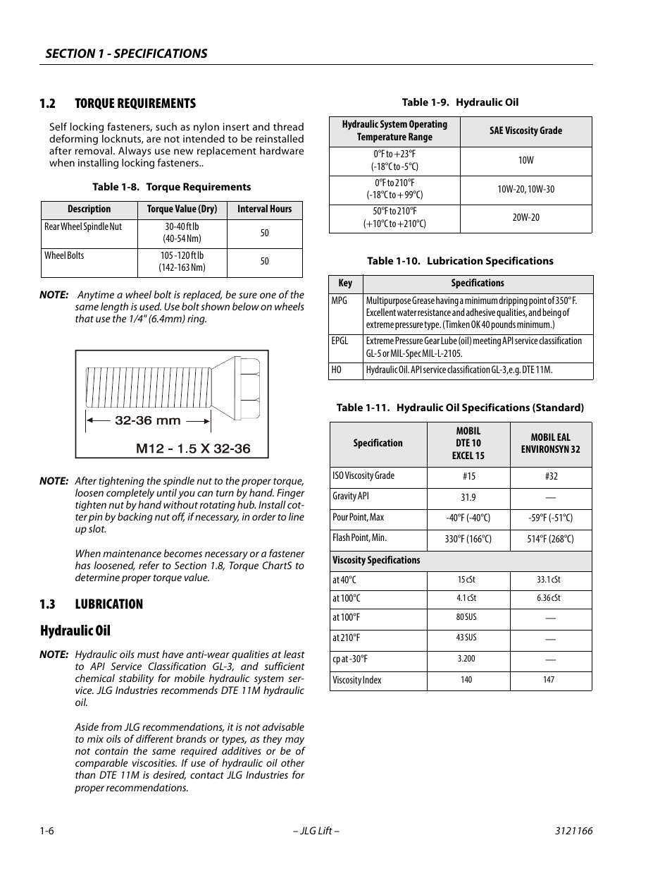 2 torque requirements, 3 lubrication, Hydraulic oil | Torque requirements -6, Lubrication -6, Hydraulic oil -6, Lubrication specifications -6, Hydraulic oil specifications (standard) -6 | JLG 3246ES Service Manual User Manual | Page 18 / 222