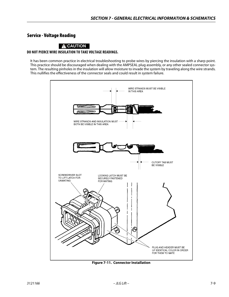 Service - voltage reading, Service - voltage reading -9, Connector installation -9 | JLG 3246ES Service Manual User Manual | Page 185 / 222