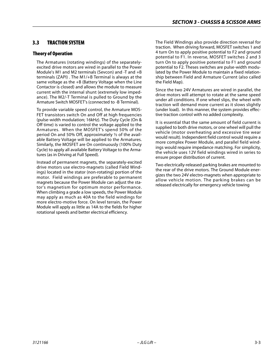 3 traction system, Theory of operation, Traction system -3 | Theory of operation -3 | JLG 3246ES Service Manual User Manual | Page 39 / 222