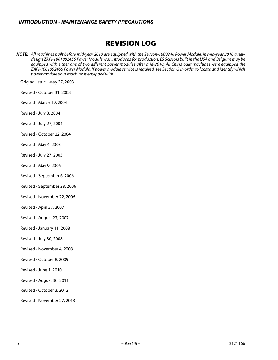 Revision log | JLG 3246ES Service Manual User Manual | Page 4 / 222