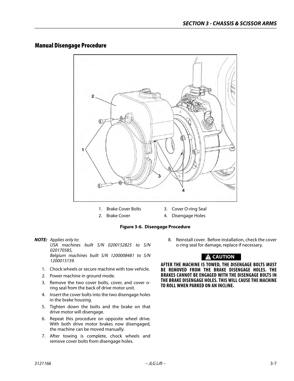 Manual disengage procedure, Manual disengage procedure -7, Disengage procedure -7 | JLG 3246ES Service Manual User Manual | Page 43 / 222