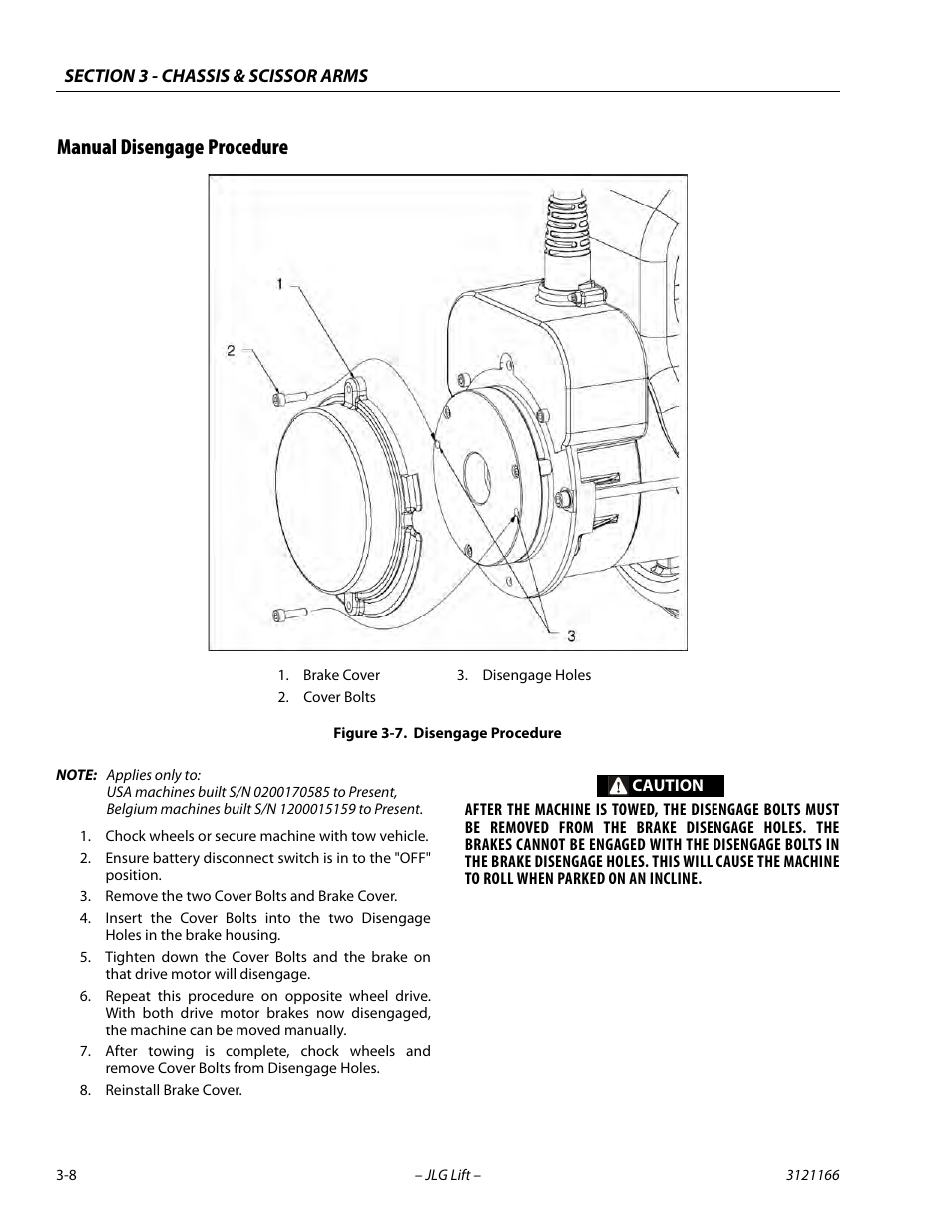 Manual disengage procedure, Manual disengage procedure -8, Disengage procedure -8 | JLG 3246ES Service Manual User Manual | Page 44 / 222