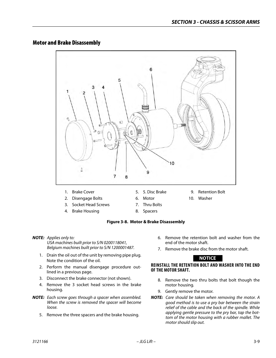 Motor and brake disassembly, Motor and brake disassembly -9, Motor & brake disassembly -9 | JLG 3246ES Service Manual User Manual | Page 45 / 222