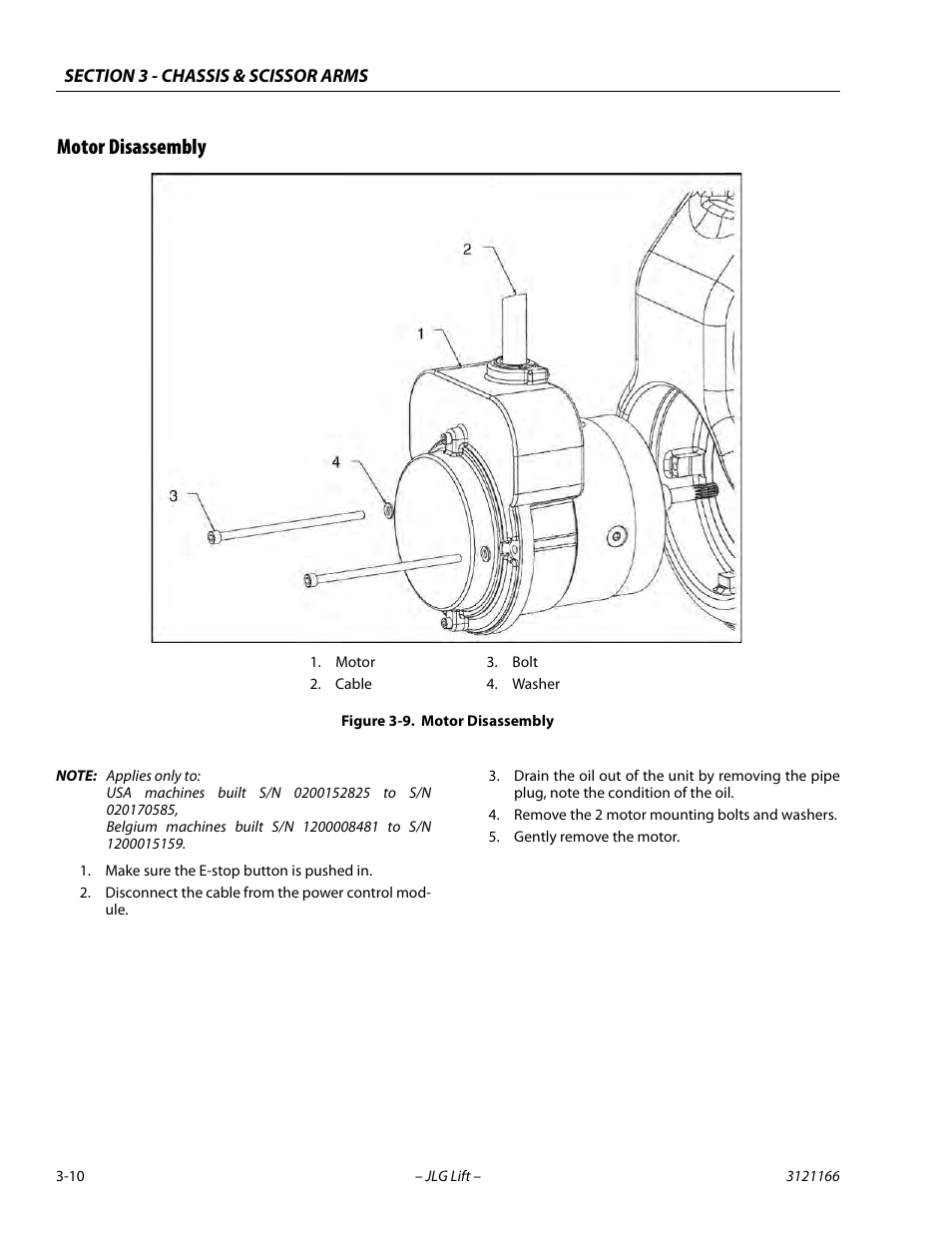 Motor disassembly, Motor disassembly -10 | JLG 3246ES Service Manual User Manual | Page 46 / 222