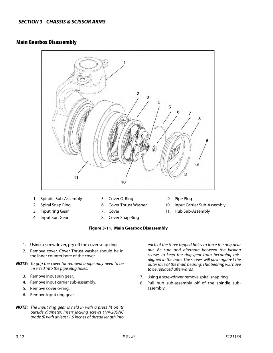 Main gearbox disassembly, Main gearbox disassembly -12 | JLG 3246ES Service Manual User Manual | Page 48 / 222