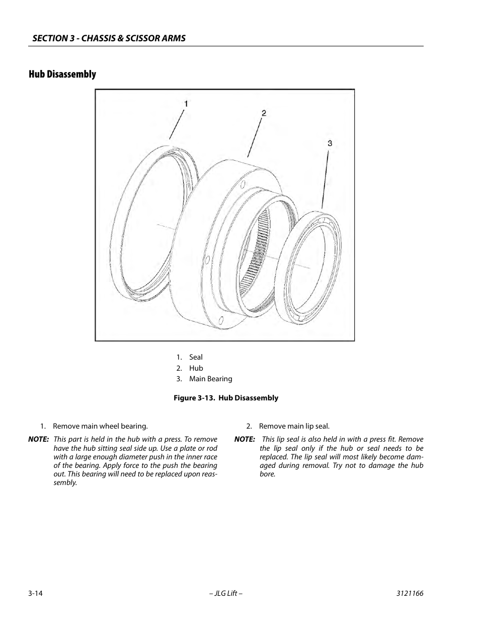 Hub disassembly, Hub disassembly -14 | JLG 3246ES Service Manual User Manual | Page 50 / 222