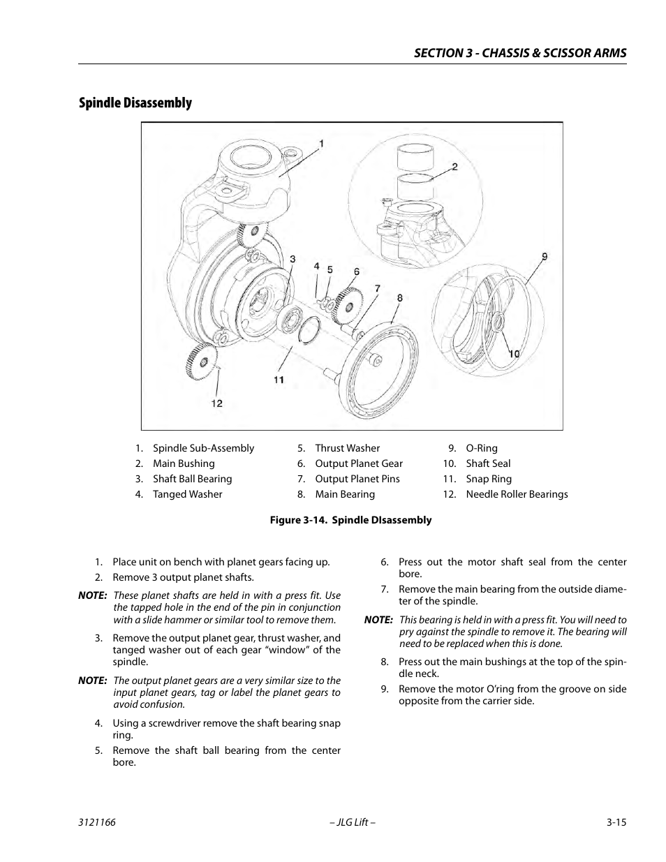 Spindle disassembly, Spindle disassembly -15 | JLG 3246ES Service Manual User Manual | Page 51 / 222