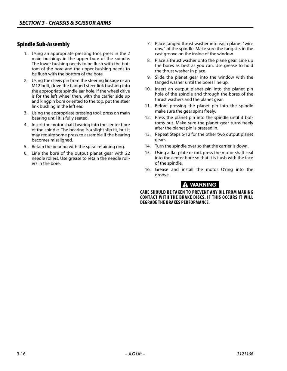 Spindle sub-assembly, Spindle sub-assembly -16 | JLG 3246ES Service Manual User Manual | Page 52 / 222