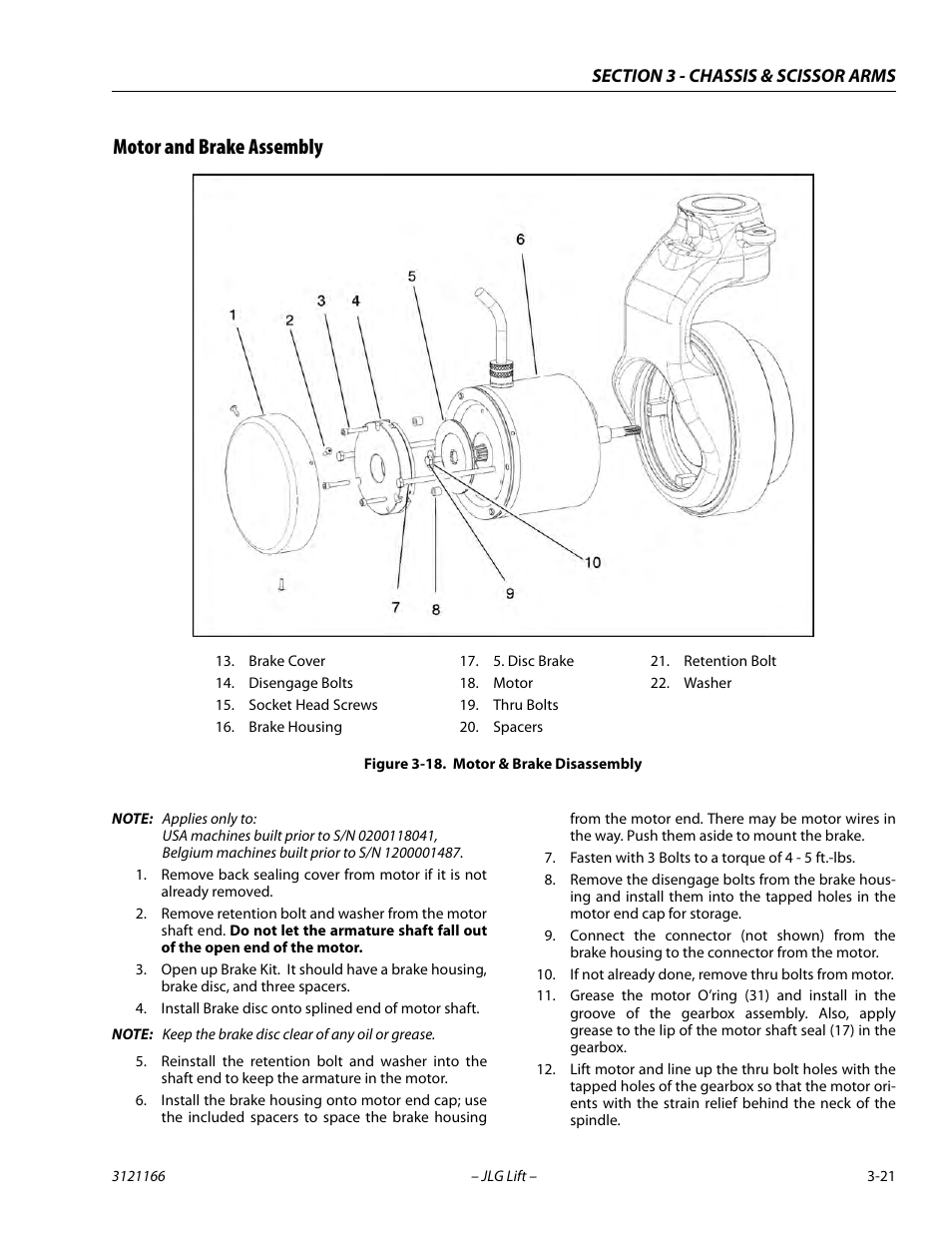 Motor and brake assembly, Motor and brake assembly -21, Motor & brake disassembly -21 | JLG 3246ES Service Manual User Manual | Page 57 / 222