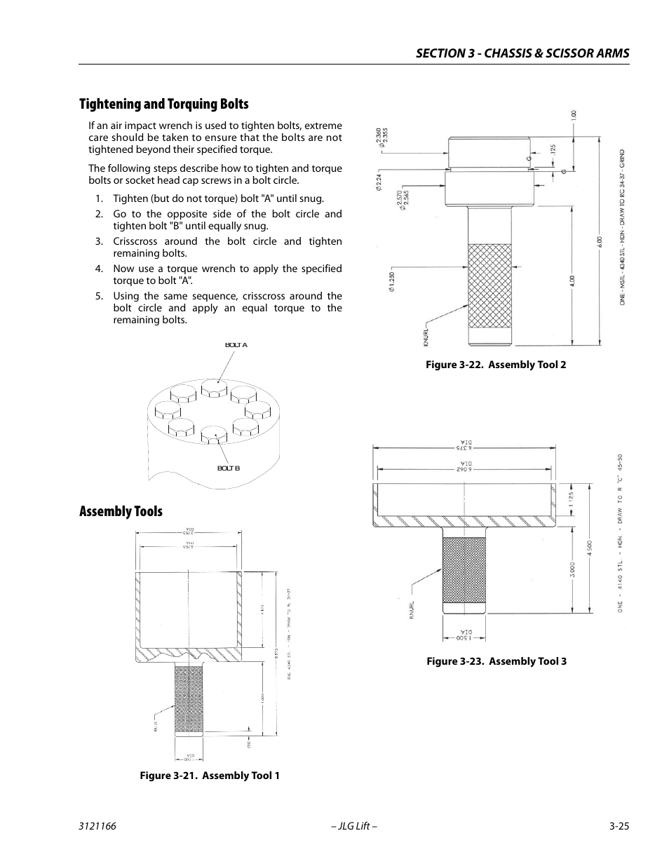 Tightening and torquing bolts, Assembly tools, Assembly tool 1 -25 | Assembly tool 2 -25, Assembly tool 3 -25 | JLG 3246ES Service Manual User Manual | Page 61 / 222