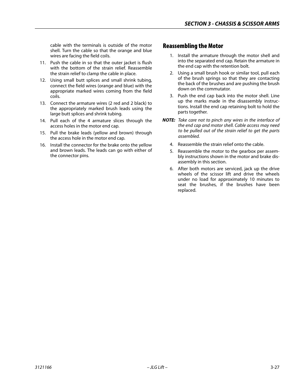 Reassembling the motor, Reassembling the motor -27 | JLG 3246ES Service Manual User Manual | Page 63 / 222