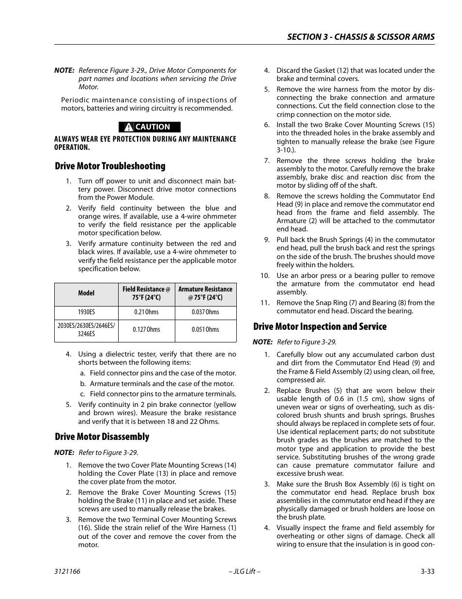 Drive motor troubleshooting, Drive motor disassembly, Drive motor inspection and service | JLG 3246ES Service Manual User Manual | Page 69 / 222
