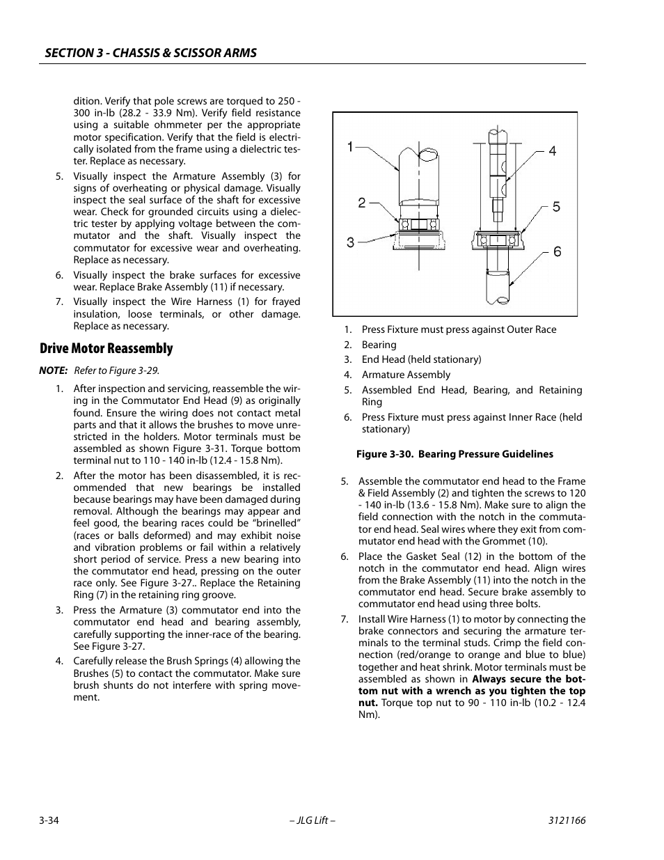 Drive motor reassembly, Drive motor reassembly -34, Bearing pressure guidelines -34 | JLG 3246ES Service Manual User Manual | Page 70 / 222