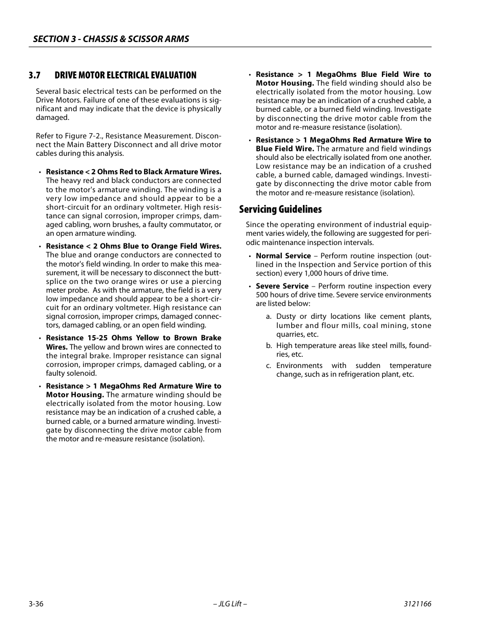 7 drive motor electrical evaluation, Servicing guidelines, Drive motor electrical evaluation -36 | Servicing guidelines -36 | JLG 3246ES Service Manual User Manual | Page 72 / 222