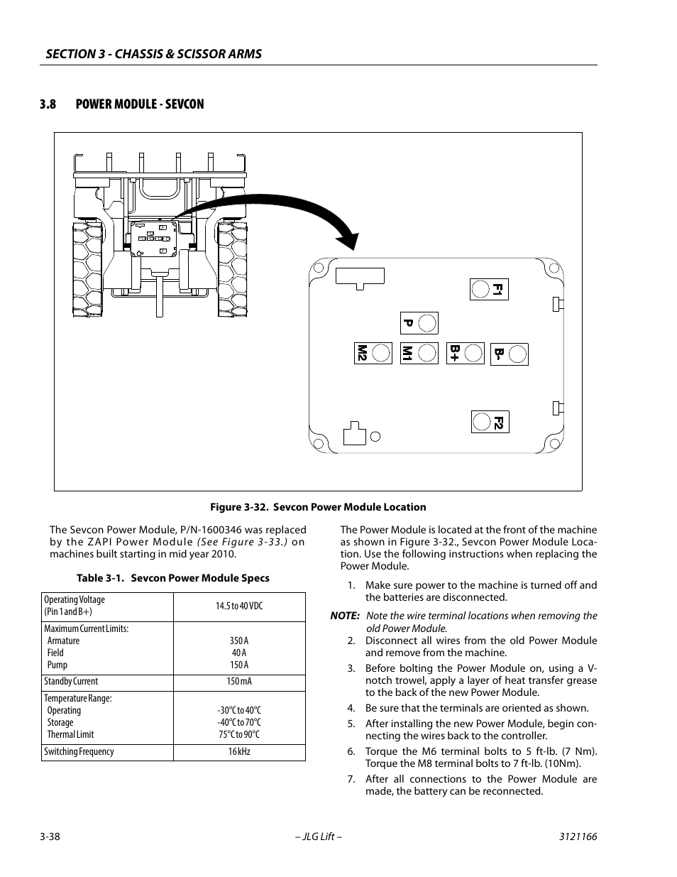 8 power module - sevcon, Sevcon power module specs -38 | JLG 3246ES Service Manual User Manual | Page 74 / 222