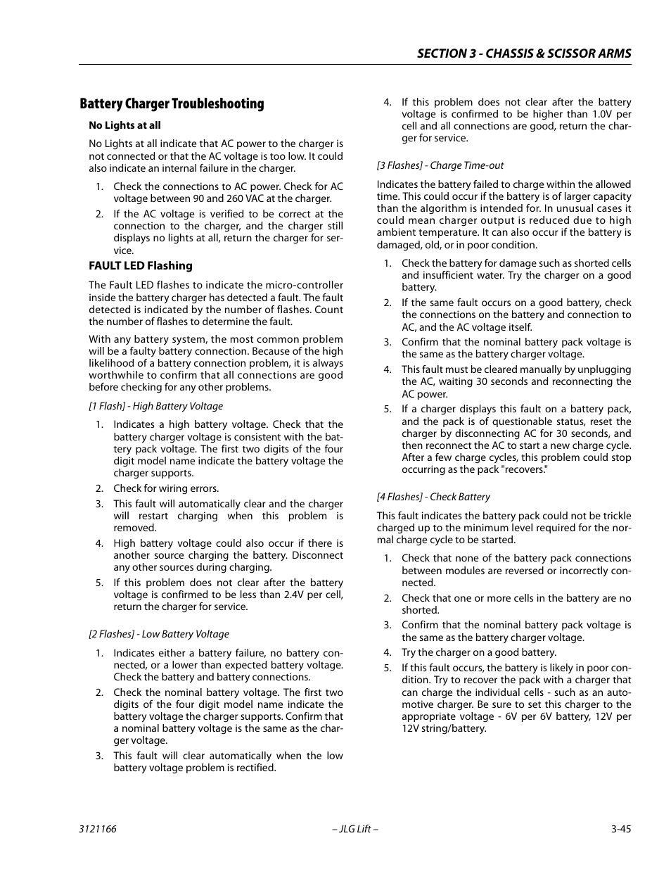 Battery charger troubleshooting, Battery charger troubleshooting -45 | JLG 3246ES Service Manual User Manual | Page 81 / 222