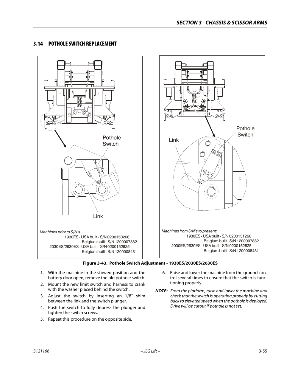 14 pothole switch replacement, Pothole switch replacement -55 | JLG 3246ES Service Manual User Manual | Page 91 / 222