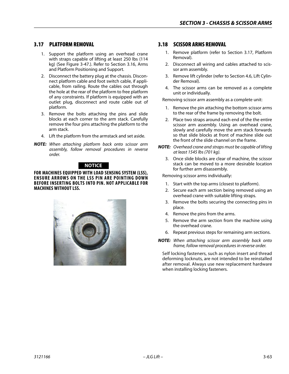 17 platform removal, 18 scissor arms removal, Platform removal -63 | Scissor arms removal -63 | JLG 3246ES Service Manual User Manual | Page 99 / 222