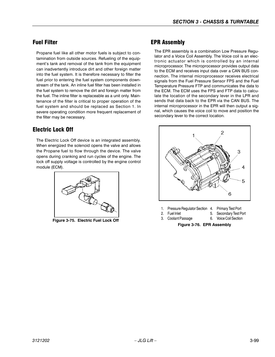 Fuel filter, Electric lock off, Epr assembly | Electric fuel lock off -99, Epr assembly -99 | JLG 660SJ Service Manual User Manual | Page 149 / 334