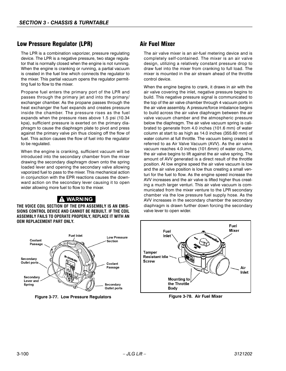 Low pressure regulator (lpr), Air fuel mixer, Low pressure regulators -100 | Air fuel mixer -100 | JLG 660SJ Service Manual User Manual | Page 150 / 334