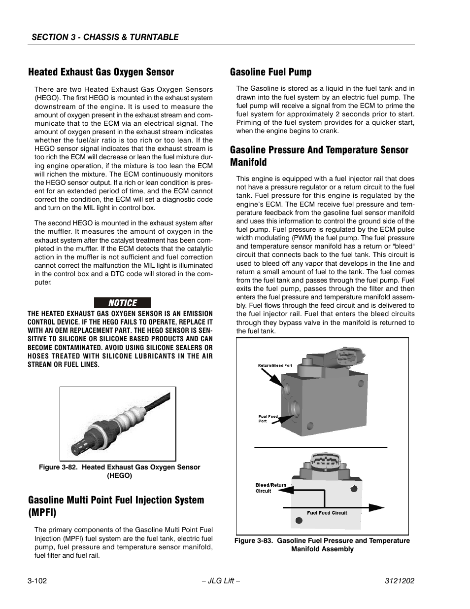 Heated exhaust gas oxygen sensor, Gasoline multi point fuel injection system (mpfi), Gasoline fuel pump | Gasoline pressure and temperature sensor manifold, Heated exhaust gas oxygen sensor (hego) -102 | JLG 660SJ Service Manual User Manual | Page 152 / 334