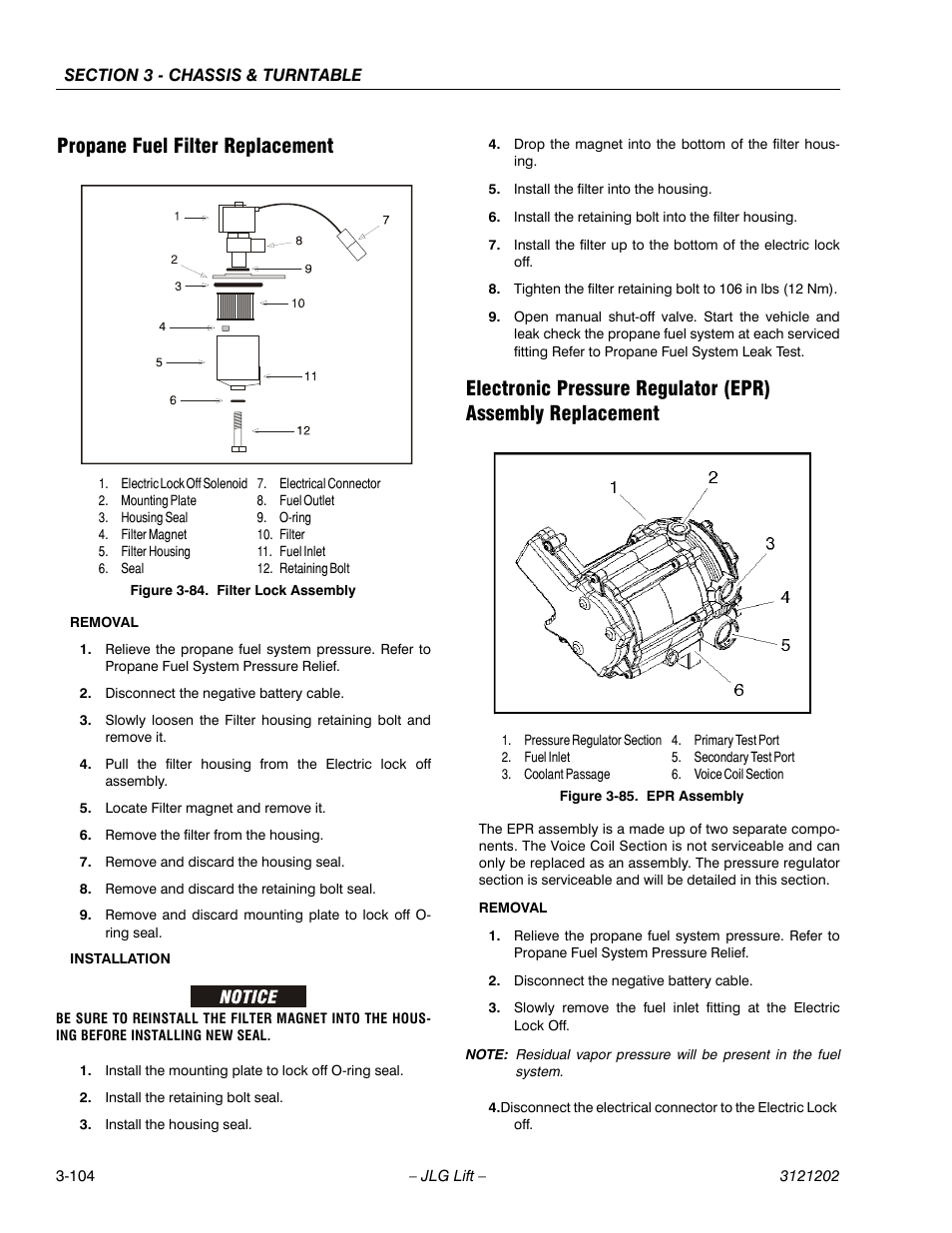 Propane fuel filter replacement, Filter lock assembly -104, Epr assembly -104 | JLG 660SJ Service Manual User Manual | Page 154 / 334