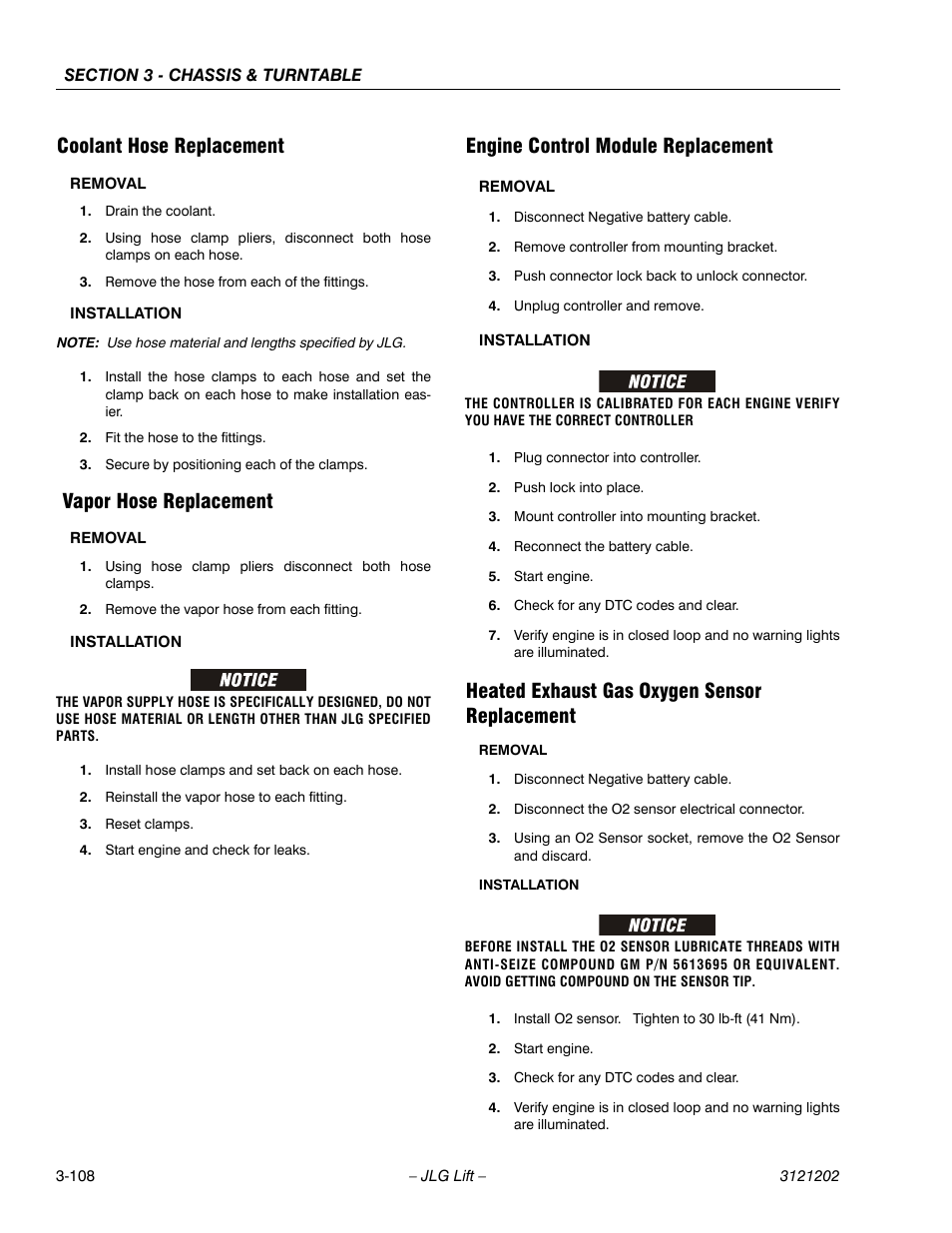 Coolant hose replacement, Vapor hose replacement, Engine control module replacement | Heated exhaust gas oxygen sensor replacement | JLG 660SJ Service Manual User Manual | Page 158 / 334