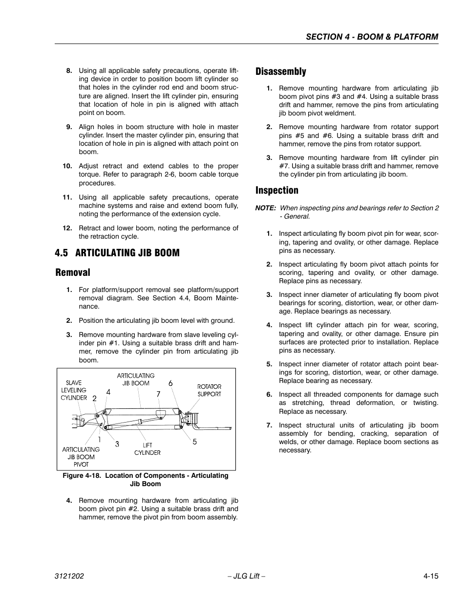 5 articulating jib boom, Removal, Disassembly | Inspection, Articulating jib boom -15, Removal -15 disassembly -15 inspection -15, Location of components - articulating jib boom -15, 5 articulating jib boom removal | JLG 660SJ Service Manual User Manual | Page 187 / 334